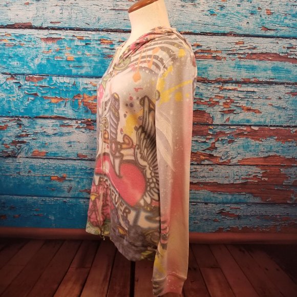 Wet Seal White with Tattoo Print Hooded Jacket - Picture 7 of 8